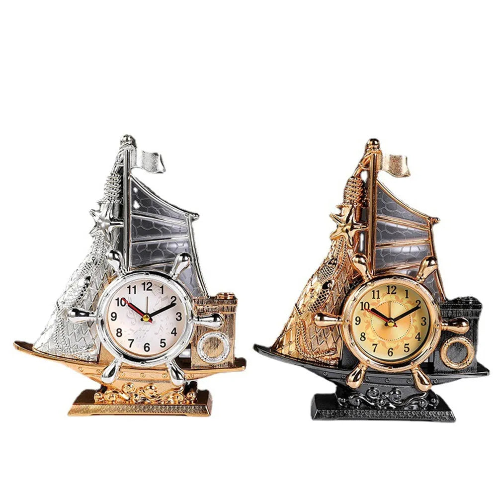 Fashion bedroom clock in gold or silver finish showing 22.6cm width and compact design