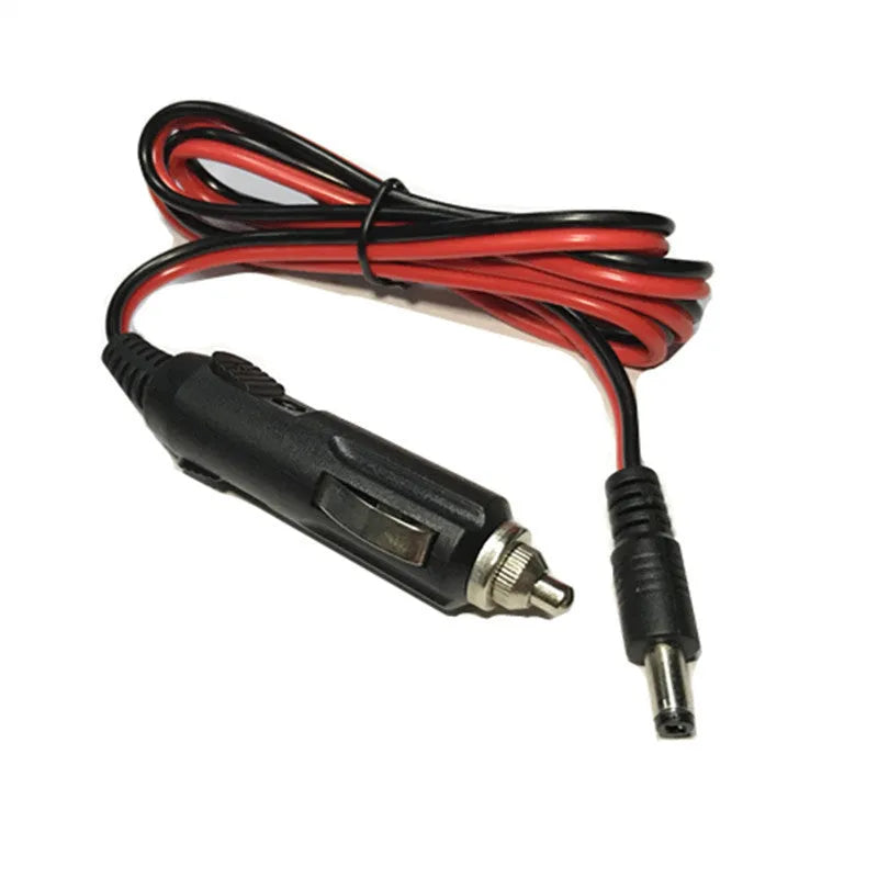 Black 12V car cigarette lighter to DC5.5 power cable with fuse and indicator light, 1.2 metres long