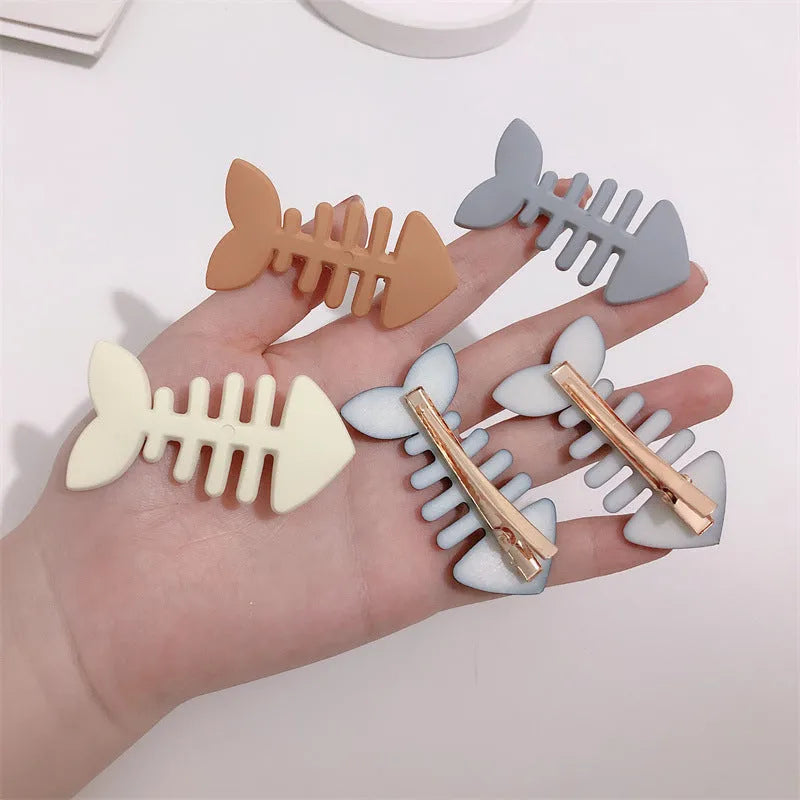 Plastic resin fishbone barrette duckbill hair clip in khaki beige black brown grey colours
