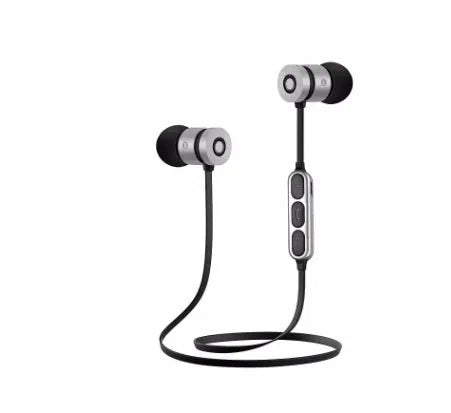 Black wireless sports Bluetooth headset with neckband design and magnetic in-ear earpieces