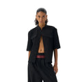 Handmade red eye hunting suit half sleeve shirt in black, loose fit with shirt collar and single-breasted placket