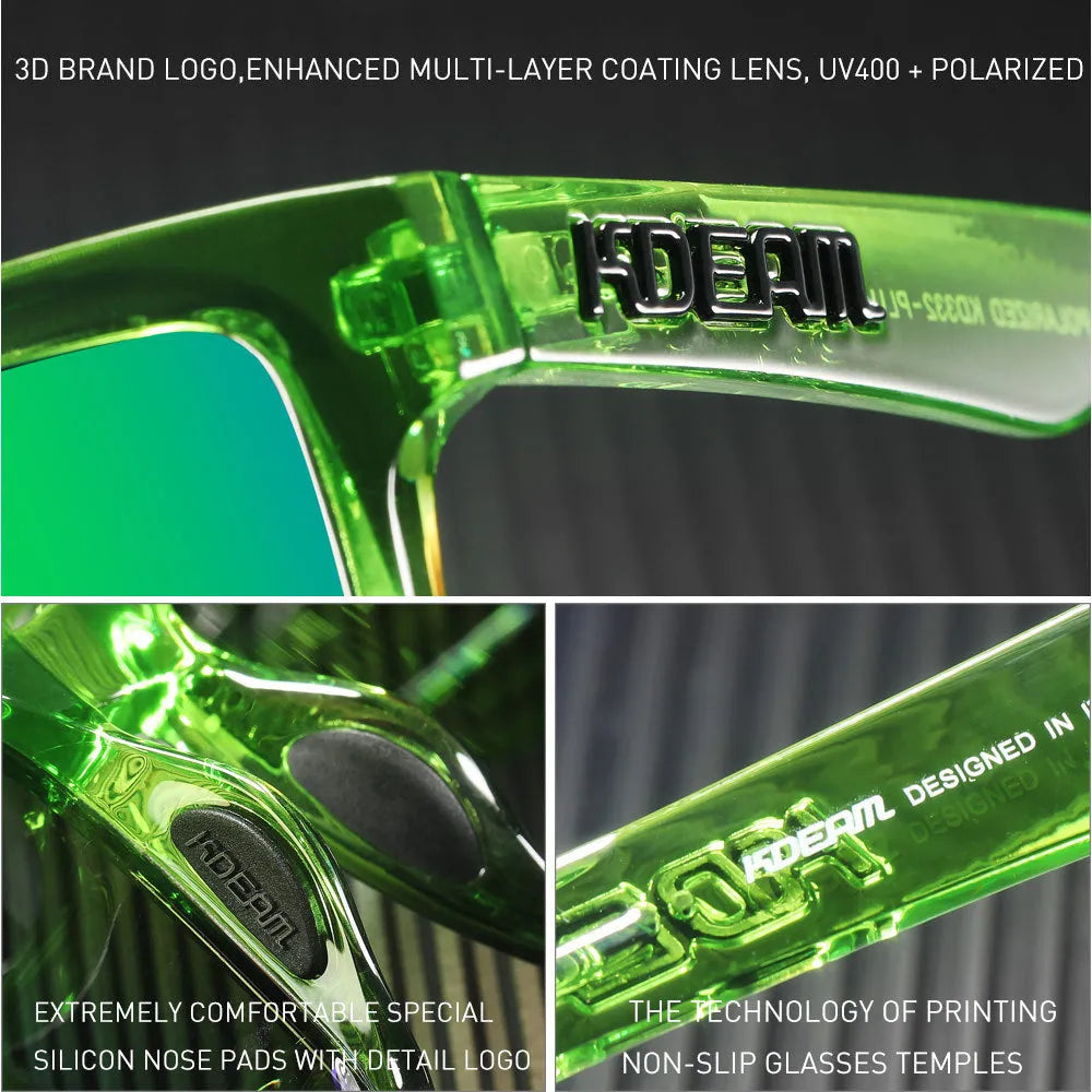 Square frame polarised sunglasses with TAC lenses available in multiple colours