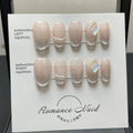 Women's handmade manicure set with blush armour style in 14-short ladder A colour, showing size options XS to L