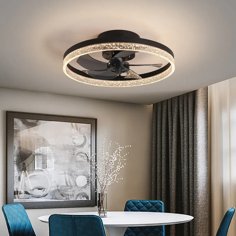 Nordic-style ceiling fan lamp with 50cm blades and LED light in coffee gold colour