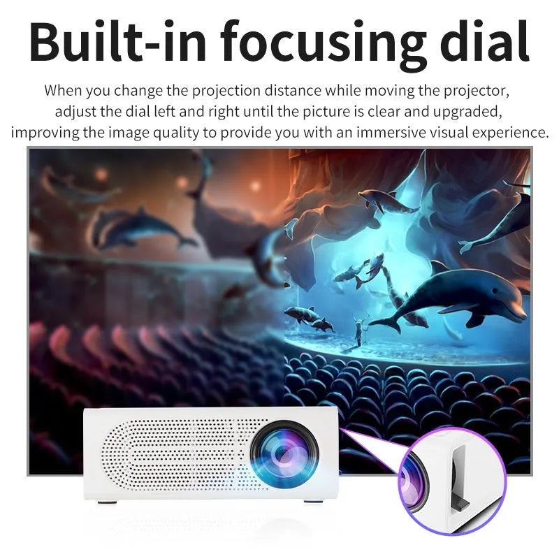 Portable mini projector in black or white with wired mobile phone connection for stable projection