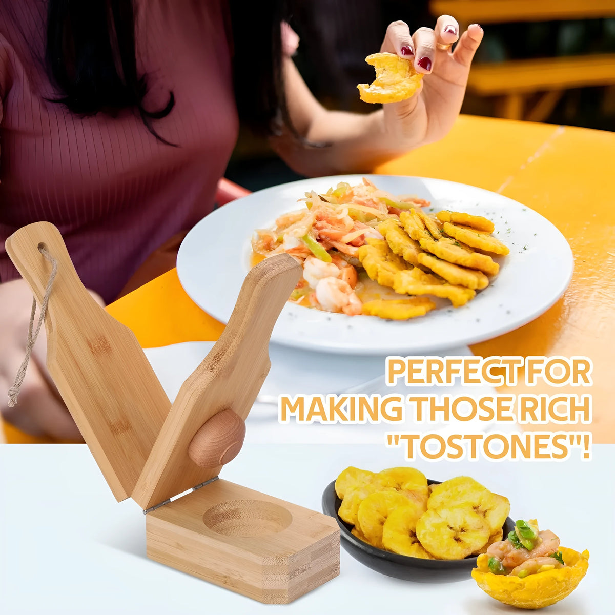 Wooden banana grinder with modern design on a kitchen counter