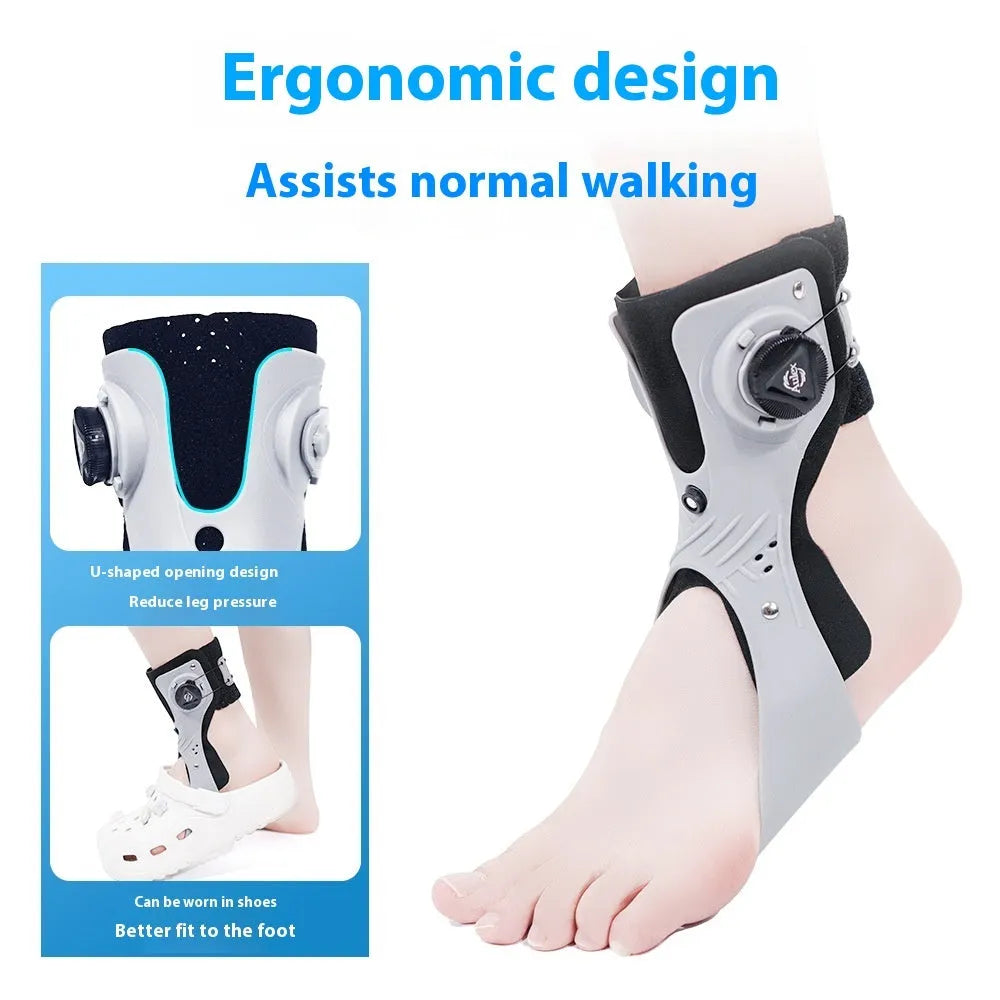 Airbag button ankle support brace in grey colour showing adjustable compression system and ankle fixation design