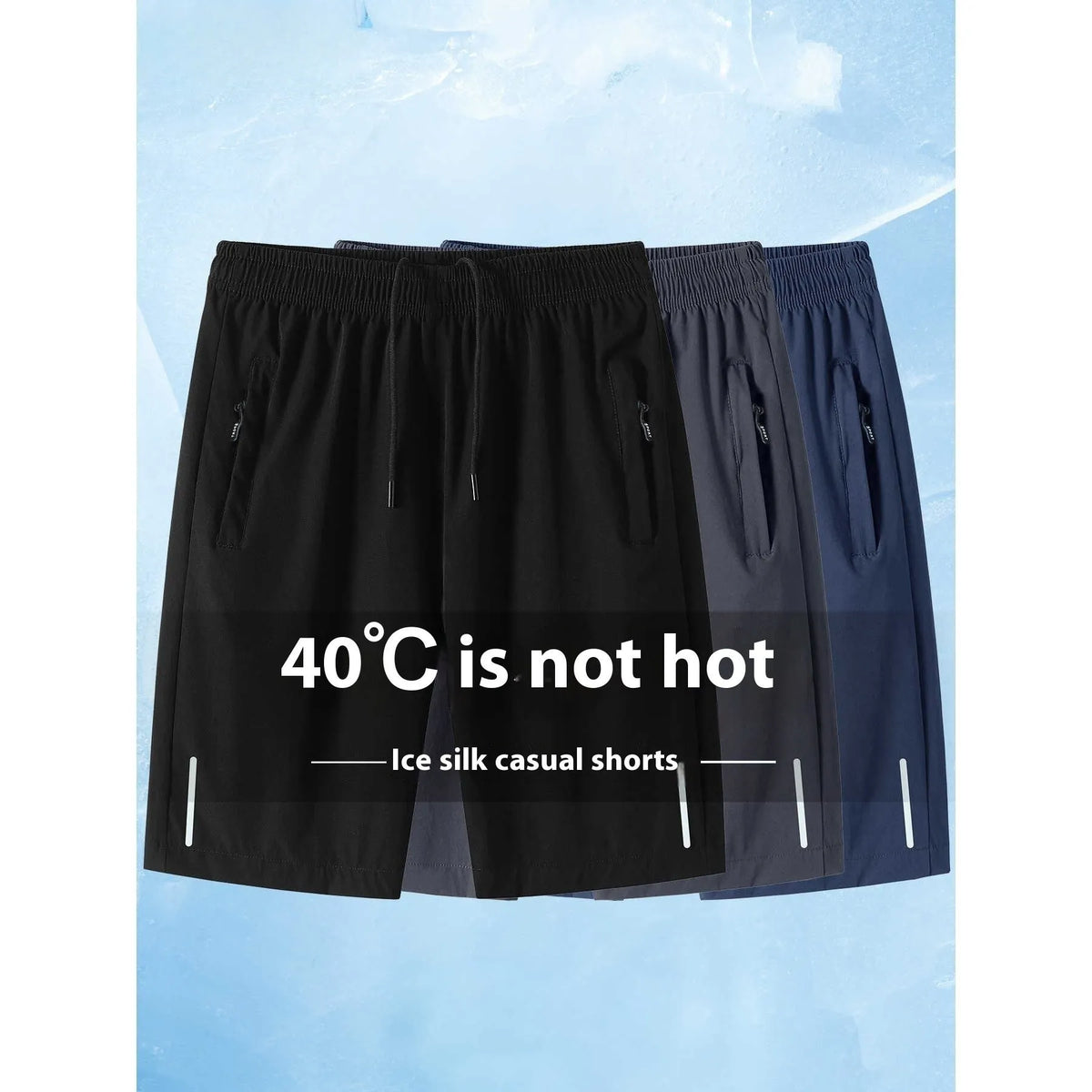 Men's thin ice silk quick-drying running shorts in black, dark blue, or light grey, sizes M to 4XL