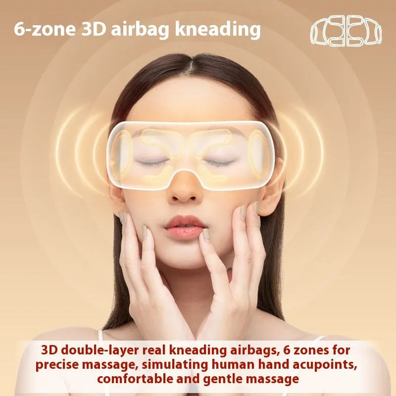 White rechargeable eye massager with hot compress and airbag massage, dimensions 140x52x150mm