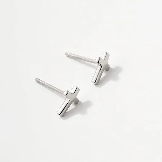 Women's geometric bow and cross stud earrings in gold and silver electroplated finishes