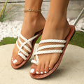 Women's summer clip-toe woven sandals in black with adjustable strap and rubber sole