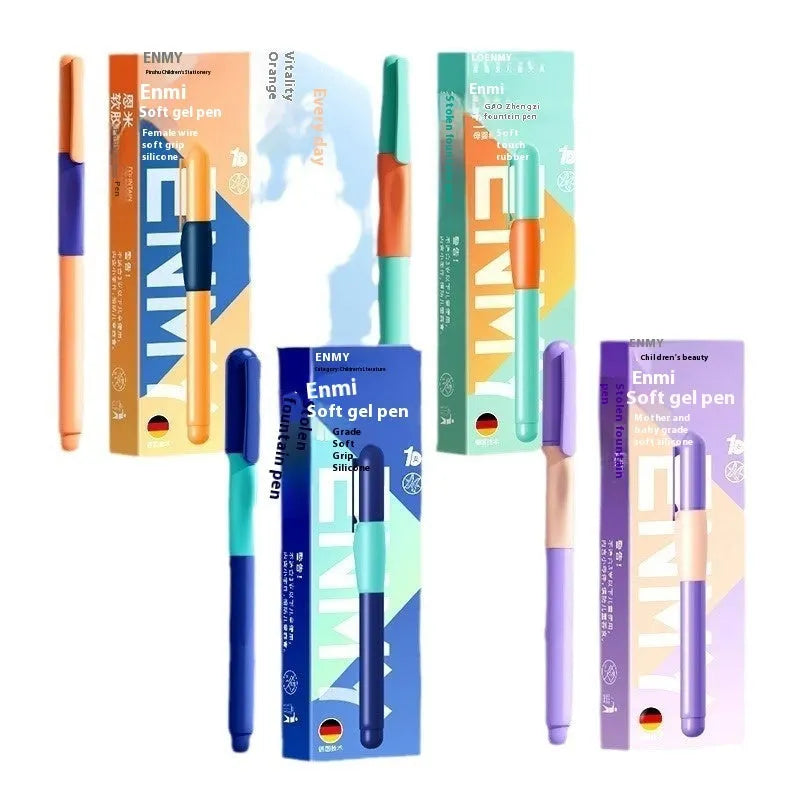 Student Posture Correction Pen with triangular plastic grip in blue, green, purple, or orange colour options