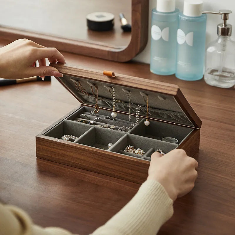 Large capacity wooden jewellery box in Black Walnut with spray painted retro finish for household jewellery storage
