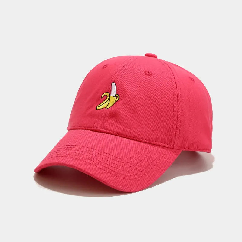Adjustable baseball cap with banana embroidery in various colours