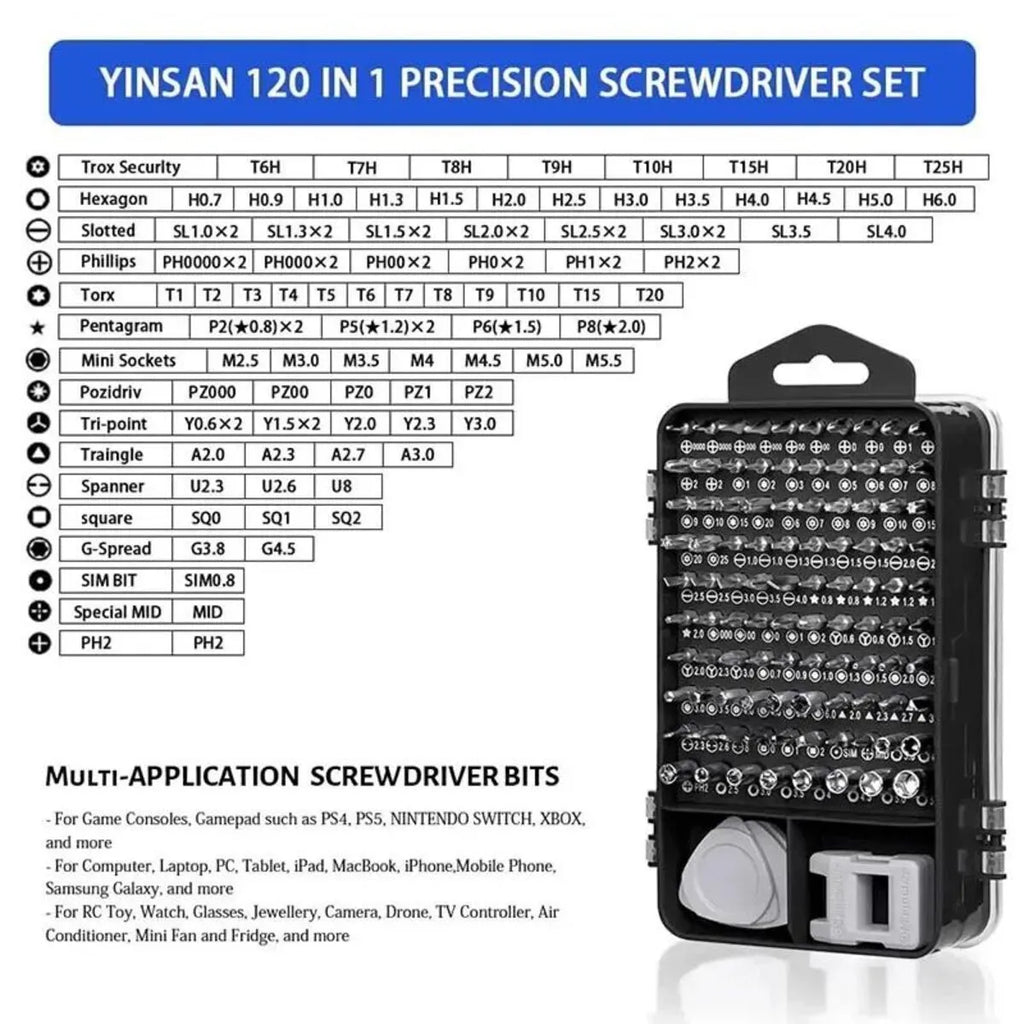 115-in-1 precision screwdriver set with 91 bits, non-slip handle and extension bar in a sturdy outer box