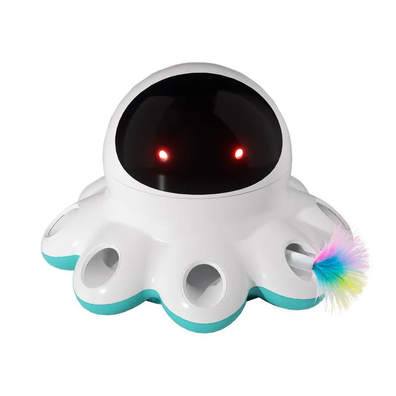 Electric cat teaser toy with automatic feather wand and LED lights in yellow colour