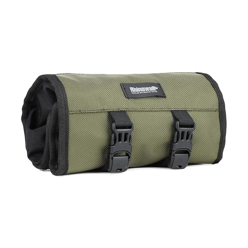 Foldable polyester motorcycle repair kit organiser bag with elastic tool straps, mesh zip pocket, black or military green