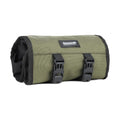 Foldable polyester motorcycle repair kit organiser bag with elastic tool straps, mesh zip pocket, black or military green