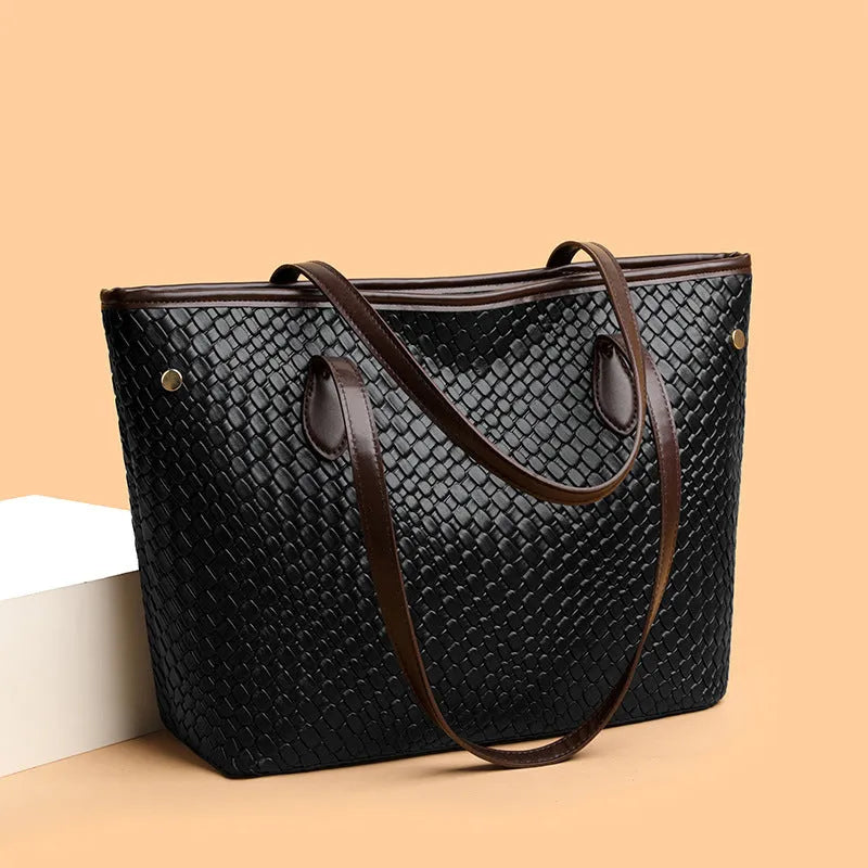 Retro women's large capacity handbag in horizontal square shape with sandwich pocket