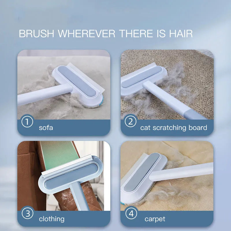 Multifunctional hair removal brush with flannel head and extension handle for cleaning pet hair, lint, and window screens.