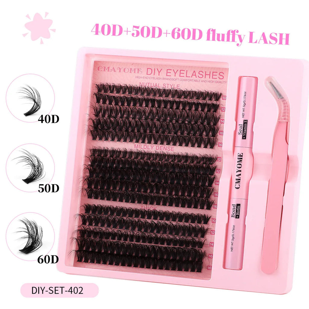 Segment single cluster DIY false eyelashes extension suit with precision tweezers and chemical fibre clusters