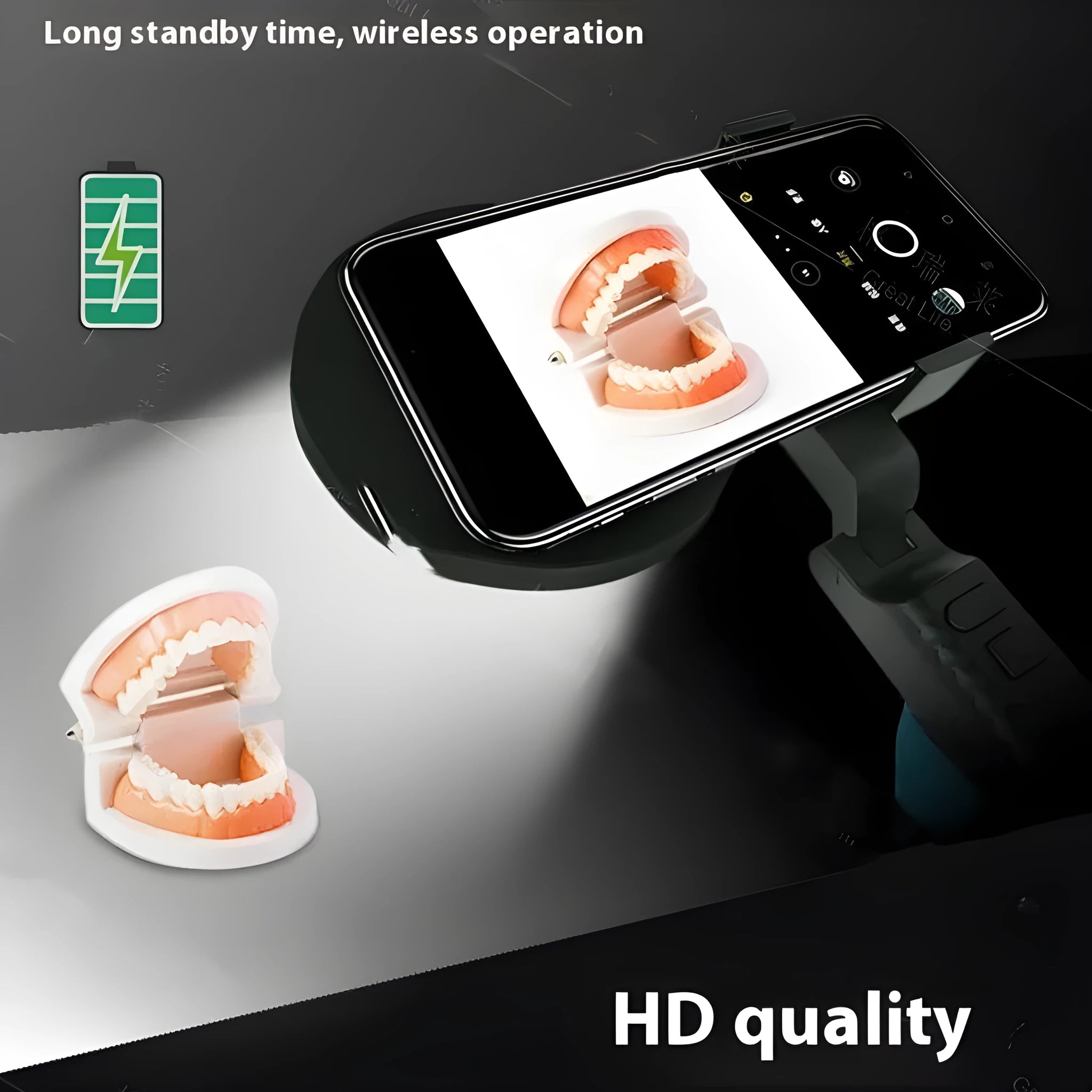 Black handheld LED fill light for smartphone photography with compact rectangular design