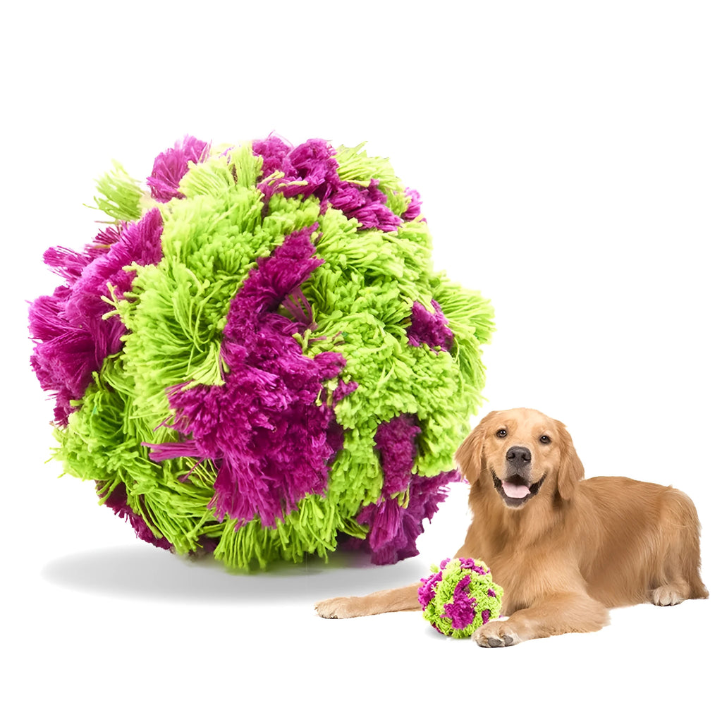 15cm purple plush seaweed ball dog chew toy with knotted texture