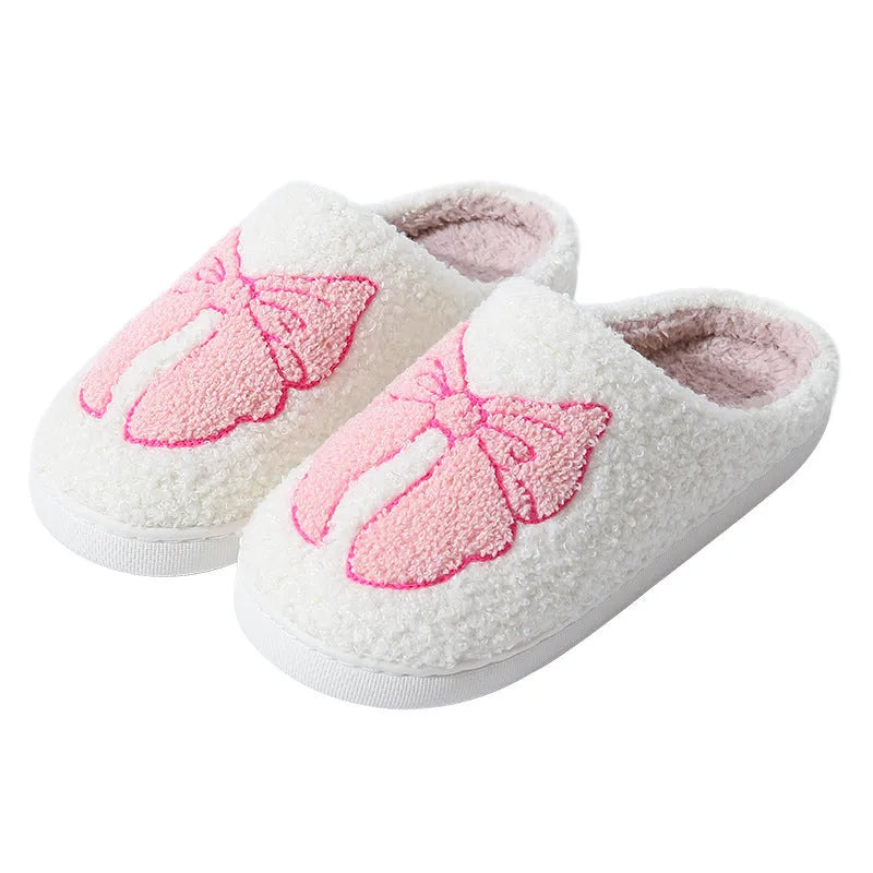 Cartoon bow knot cotton slippers with suede upper and TPR sole in pink and blue colour options