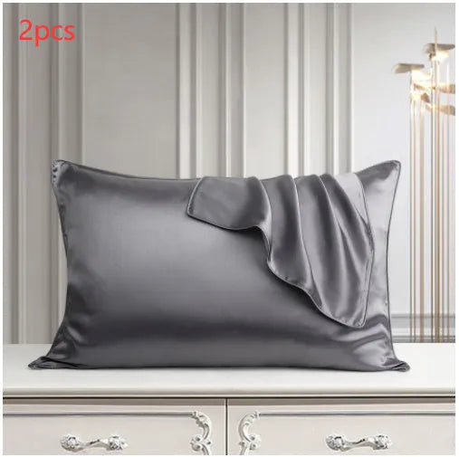 Single silk pillowcase in Bean Paste Purple colour, showing smooth mulberry silk texture and 48 x 74 cm size.