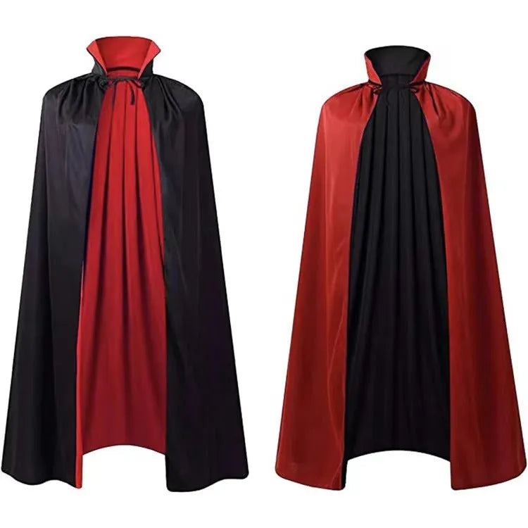 A black satin hooded cloak for children, shown as a Halloween or wizard costume.