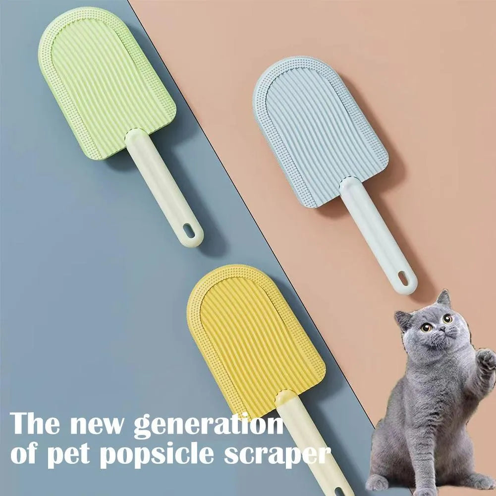 200mm pet grooming brush in blue, green, or yellow with soft silicone and foldable design
