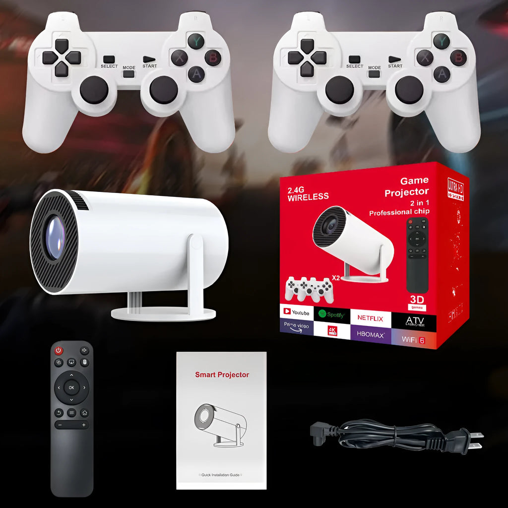 M300MAX portable home projection game machine in red or white box with carrying handles.