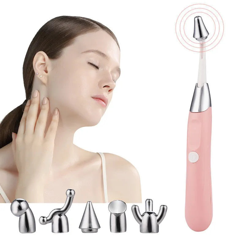 Pink 6 in 1 handheld body massager, 22.5 cm, with interchangeable massage heads for home use