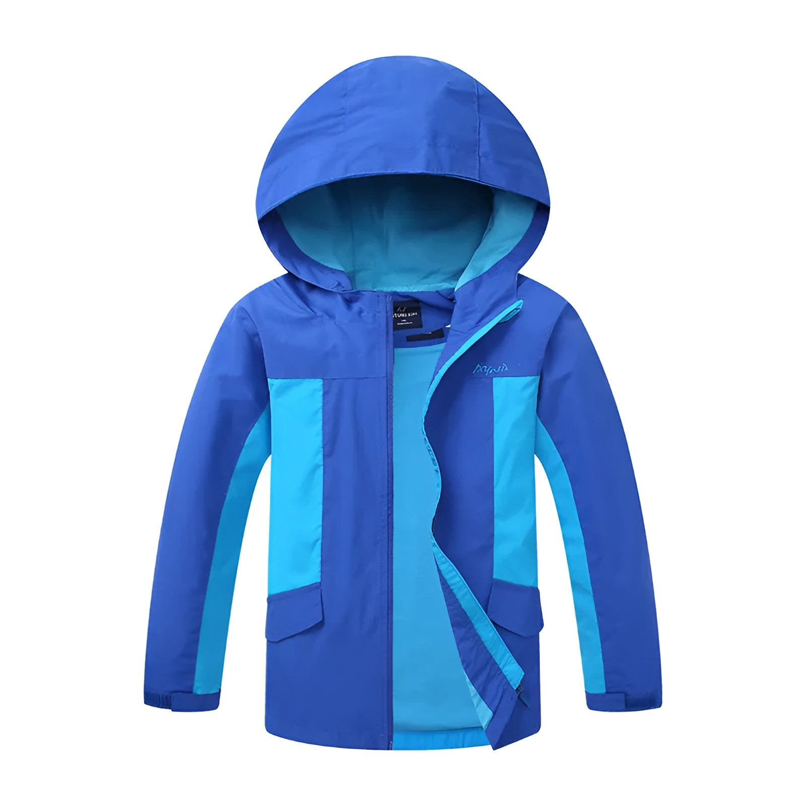 Blue thin children's jacket with full zip and long sleeves for ages 8+