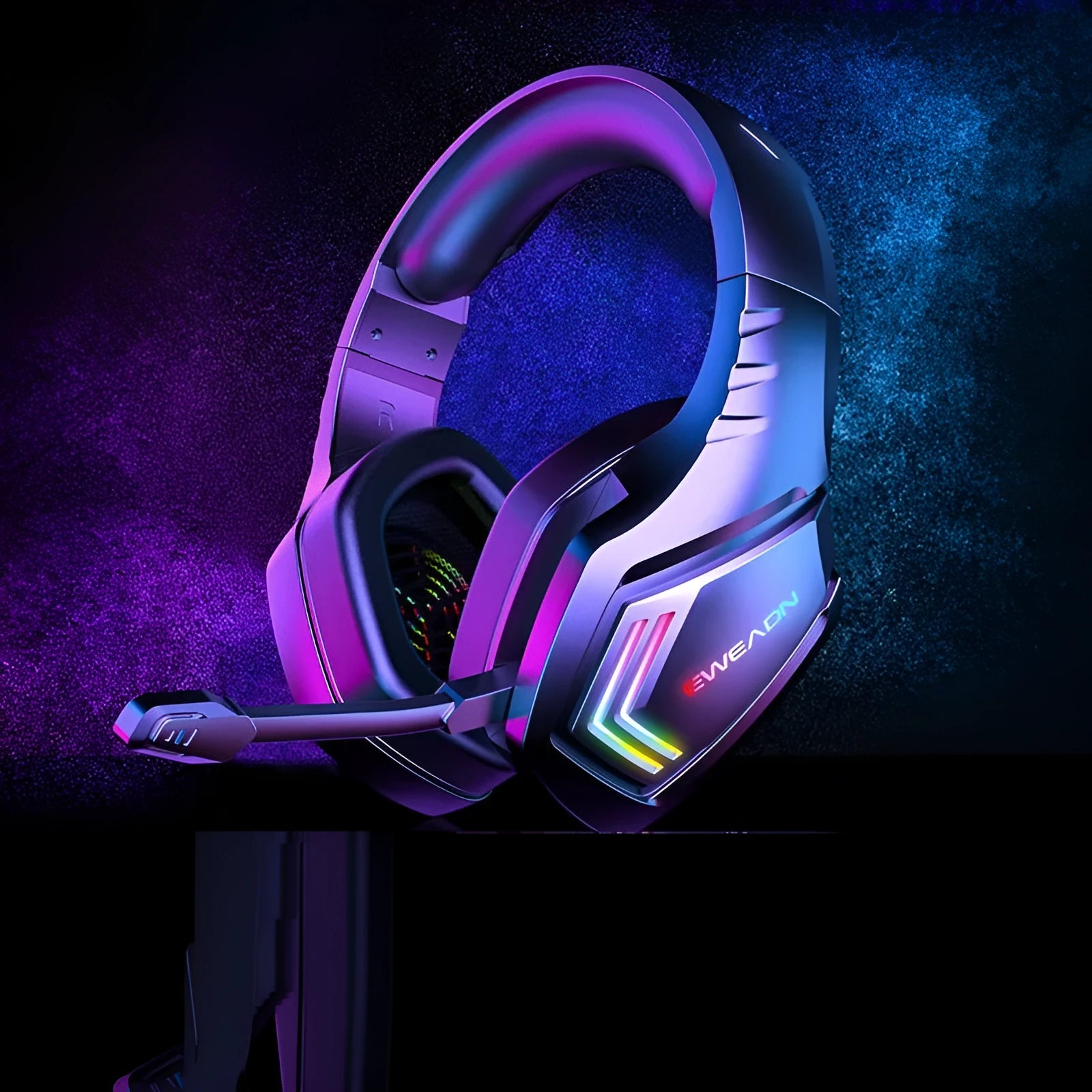 Black RGB version wireless Bluetooth headset with noise reduction, shown in headworn position.