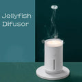 Porcelain white spitting circle humidifier with 360ml tank, USB power, and atmosphere lamp, 142*86*86mm