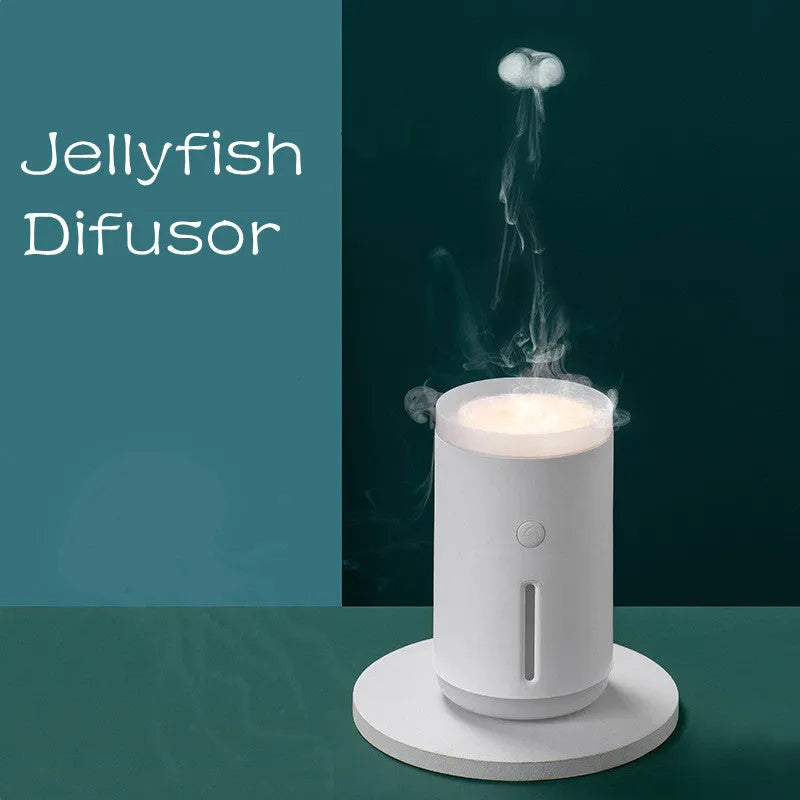 Porcelain white spitting circle humidifier with 360ml tank, USB power, and atmosphere lamp, 142*86*86mm