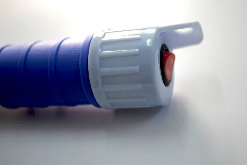 Blue or red manual siphon pump for transferring fuel, oil, and liquids, made from durable PP material