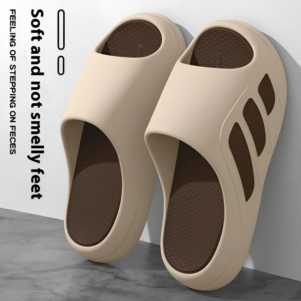 EVA platform slippers in flip-flop style available in brown, black, red and black, or white and black colour options