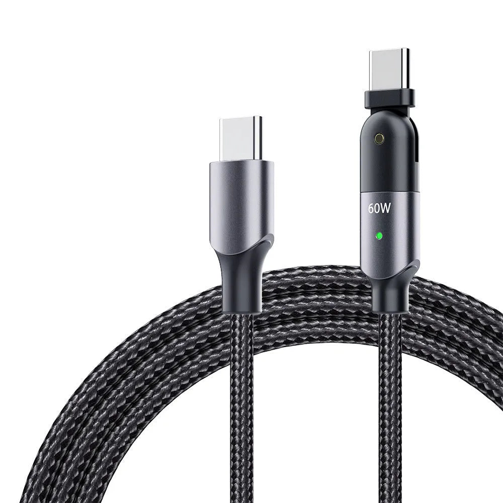 Rotatable PD data cable in sparkling black and flame red, 60W and 100W, 1.2m and 2m lengths, single head.