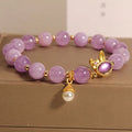 Natural mauve jade crystal rabbit bracelet with purplish red jade hare head pendant
