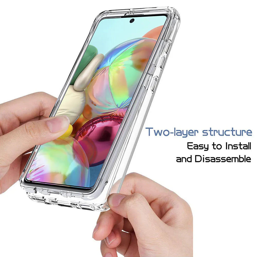 Transparent anti-drop phone case for Samsung Galaxy models showing clear back and side protection