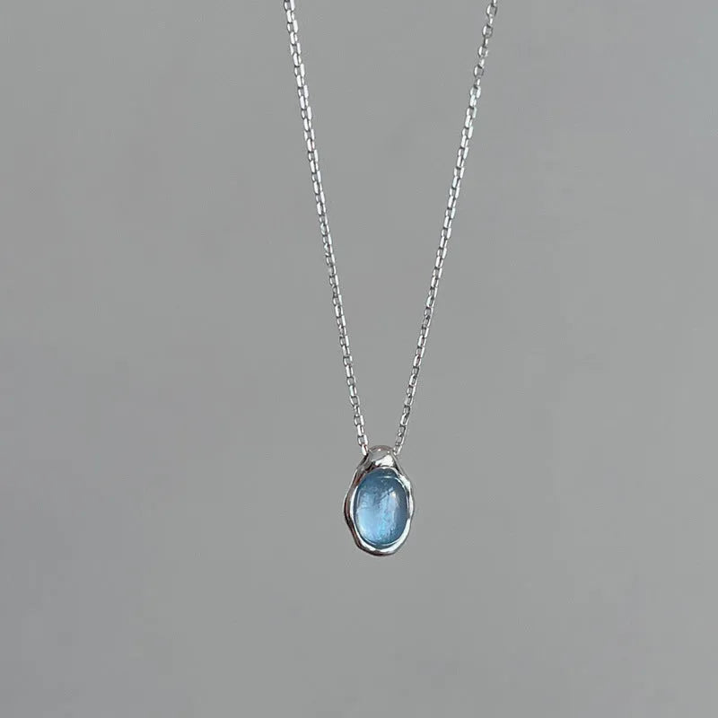 Navy blue water drop necklace with adjustable 41-50cm cross chain and platinum colour electroplating