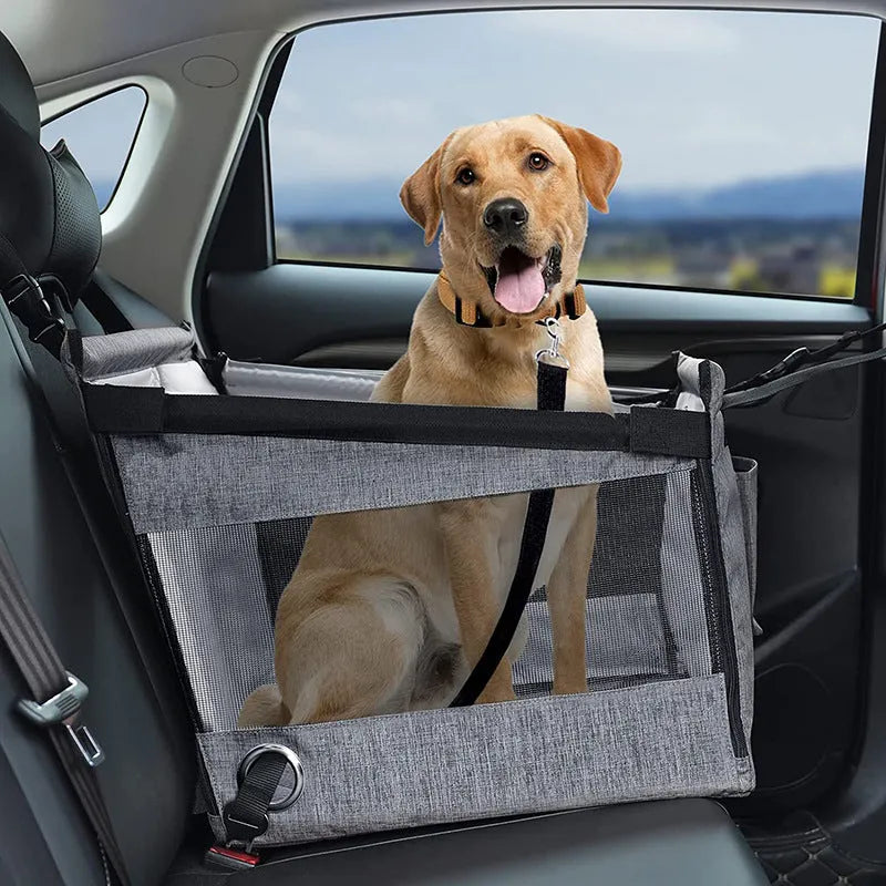 Oxford cloth foldable pet dog crate in black colour showing its 49cm size.