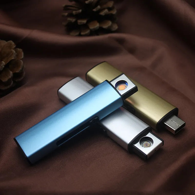 Set of twenty metal rechargeable windproof cigarette lighters in assorted random colours.