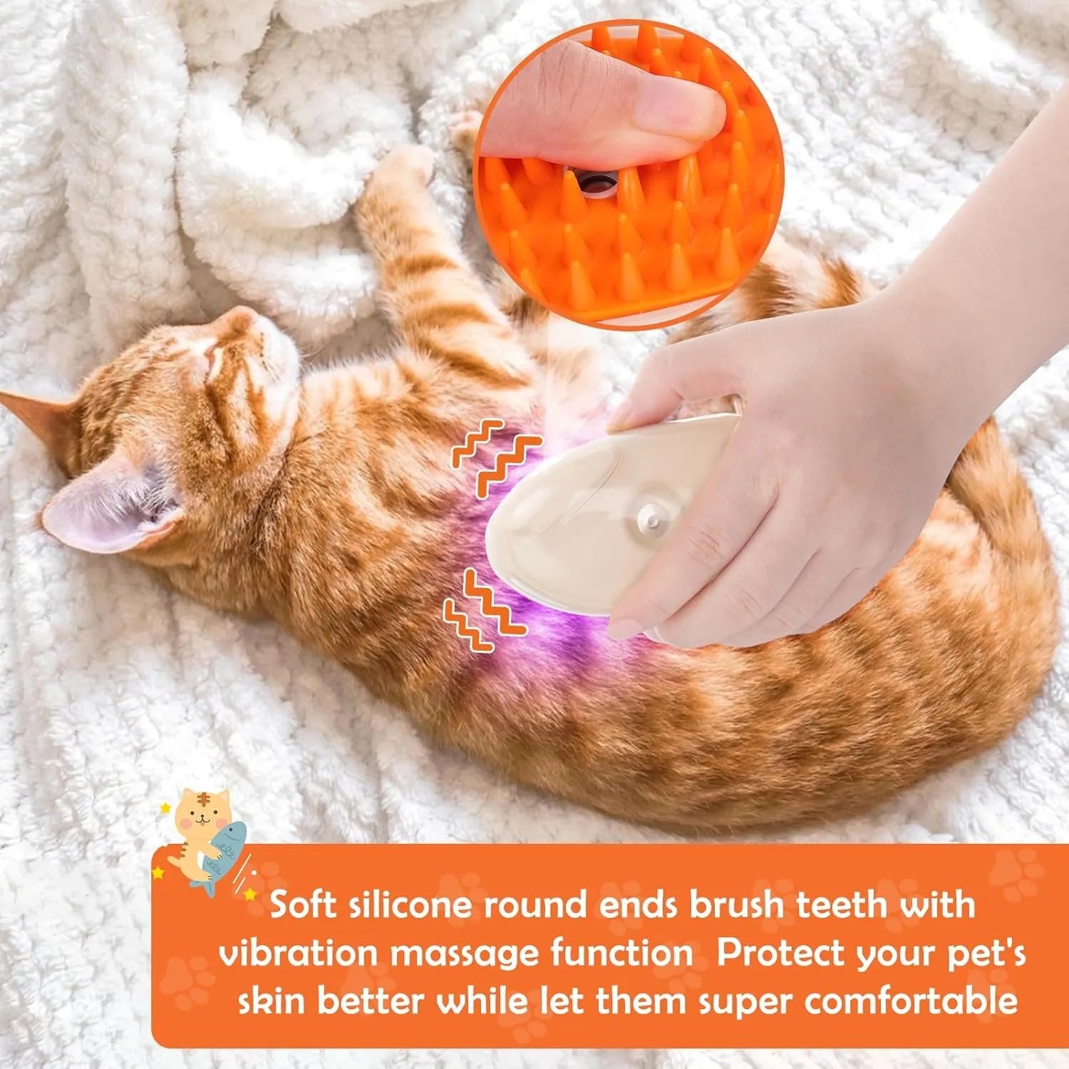 Yellow cat steam brush with silicone teeth, water storage area, and ringworm detector lamp for pet grooming