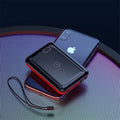 Small square black wireless fast charge power bank with LED digital display showing battery percentage