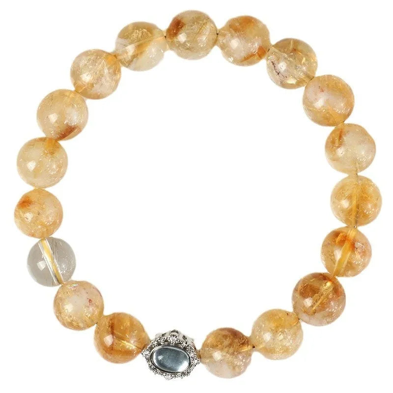 10mm geometry-shaped citrine bracelet with grinding treatment and crystal elements, unisex design