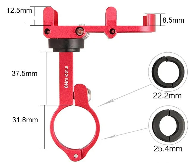 Black aluminium alloy GUB motorcycle phone holder mounted on bicycle handlebars, showing phone clamp.