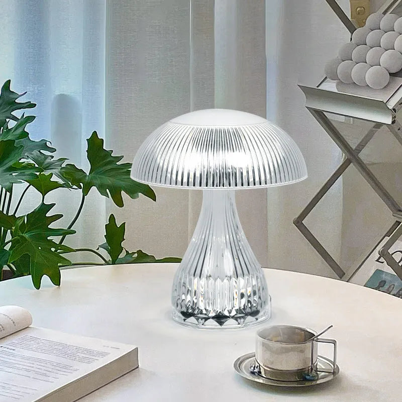 White USB-rechargeable night lamp with touch control and three-colour LED lighting modes